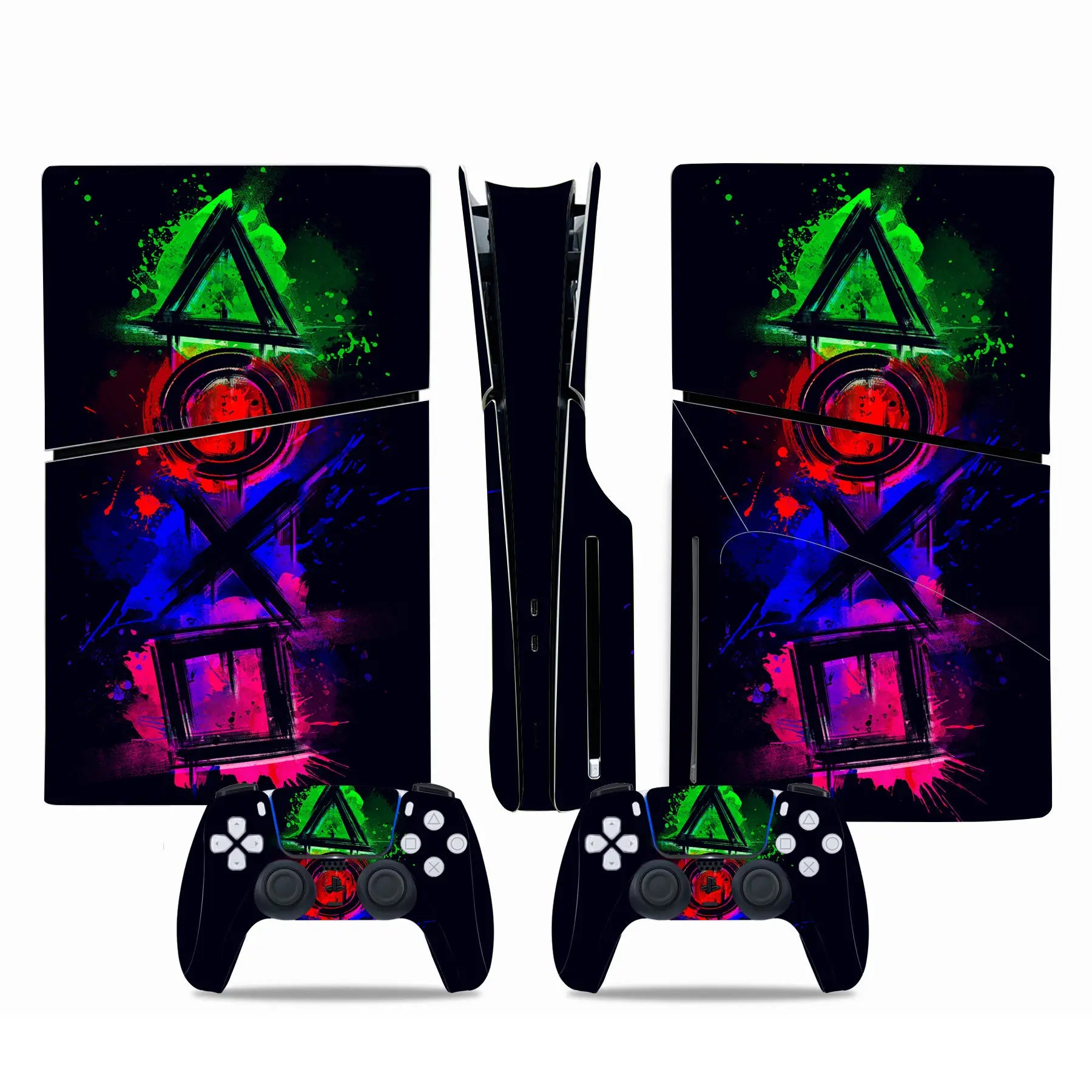 For PS5 Slim Disc Edition Console and 2 Controllers Geometry Design Skin PS5 Slim Disc Sticker Protective Decal Cover Full Set