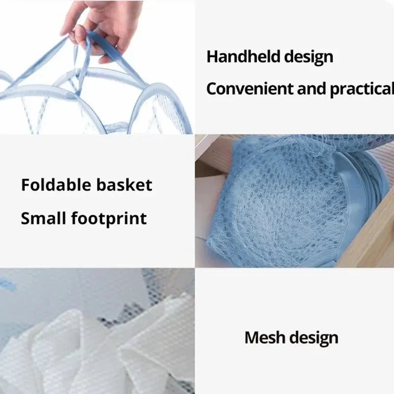 Folding Laundry Storage Basket – Mesh Household Clothes & Toy Organizer