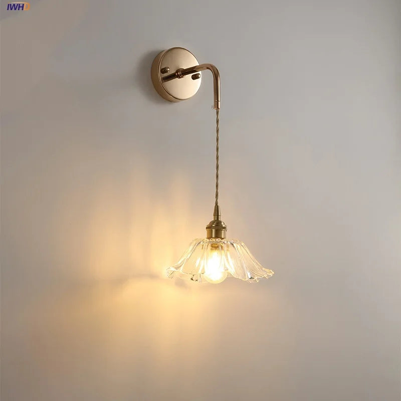 DecorBites™ Adjustable LED Wall Light Clear Glass Copper Bedside Lamp