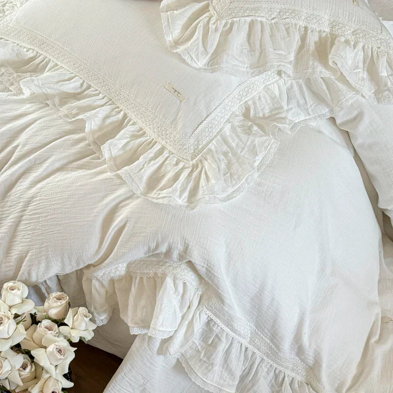 DecorBites™ Double Layer Crinkle Yarn French Vintage Princess Ruffles Bedding Set
