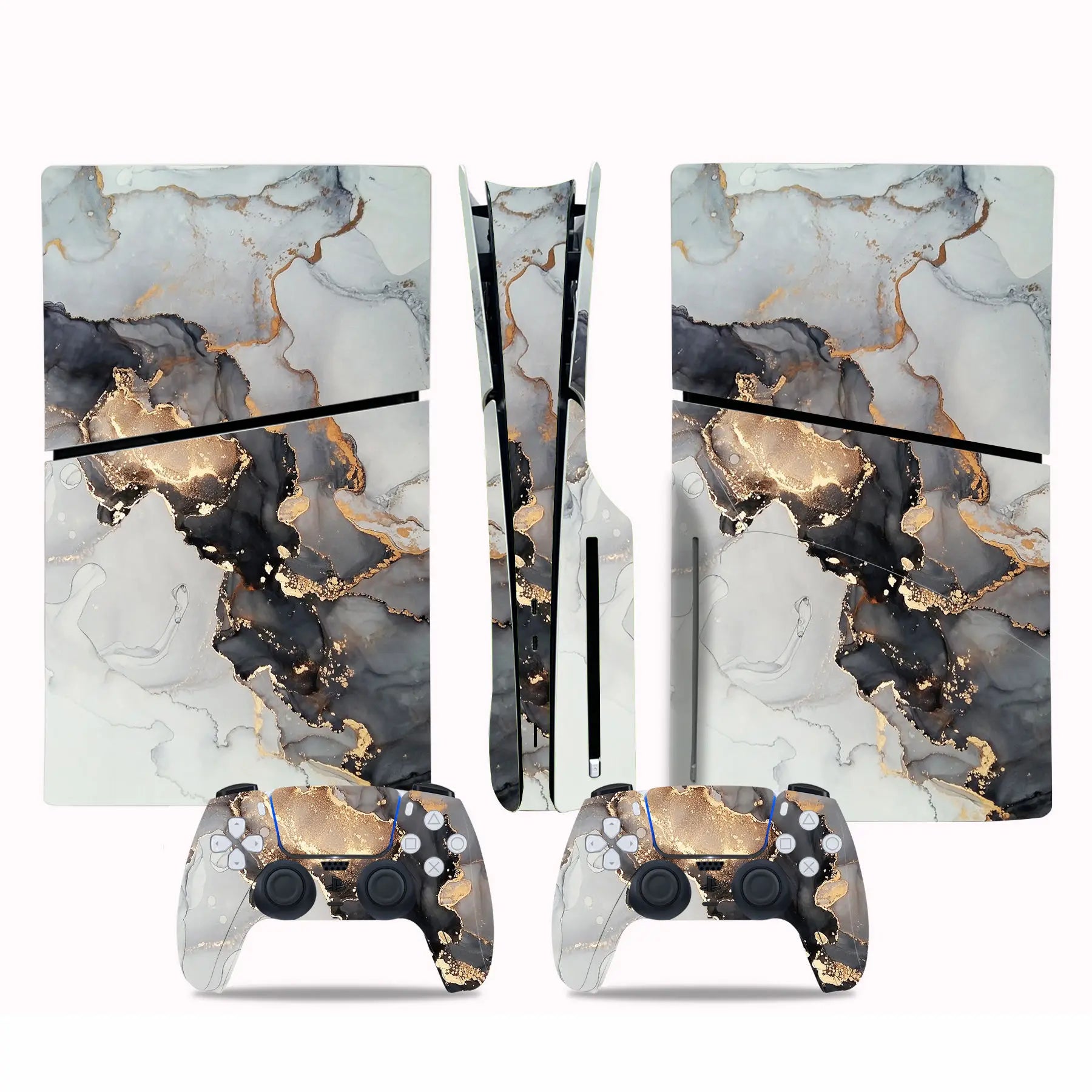 For PS5 Slim Disc Edition Console and 2 Controllers Geometry Design Skin PS5 Slim Disc Sticker Protective Decal Cover Full Set