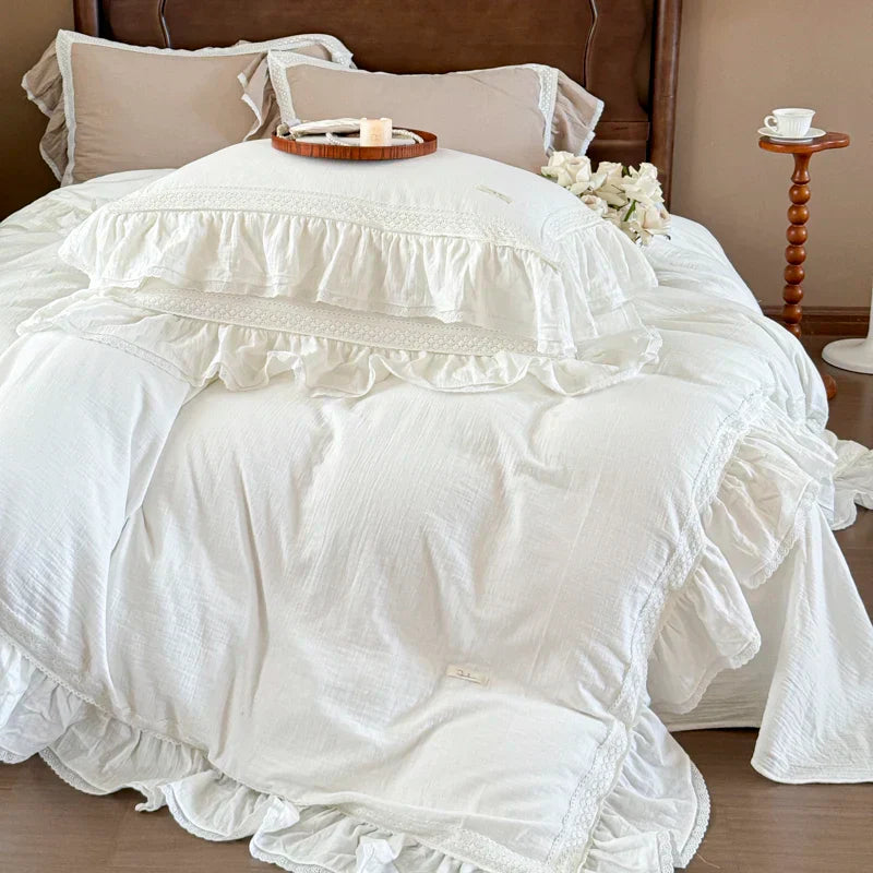 DecorBites™ Double Layer Crinkle Yarn French Vintage Princess Ruffles Bedding Set