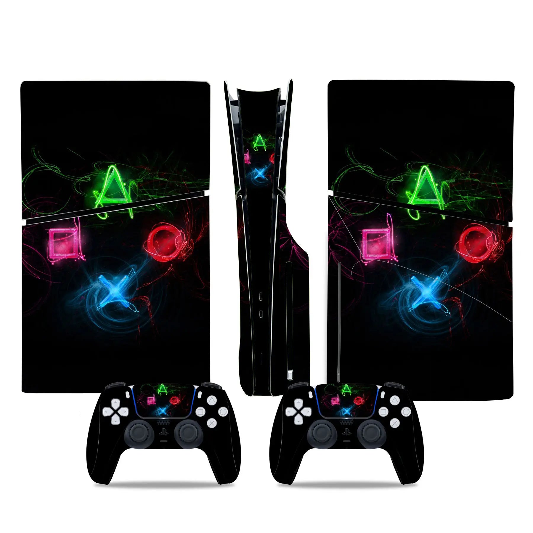 For PS5 Slim Disc Edition Console and 2 Controllers Geometry Design Skin PS5 Slim Disc Sticker Protective Decal Cover Full Set