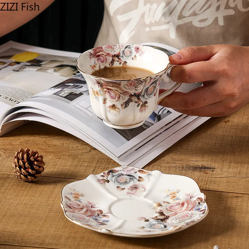 DecorBites™ Lace Edge Ceramic Tea Cup & Saucer Set for Dining & Coffee Table