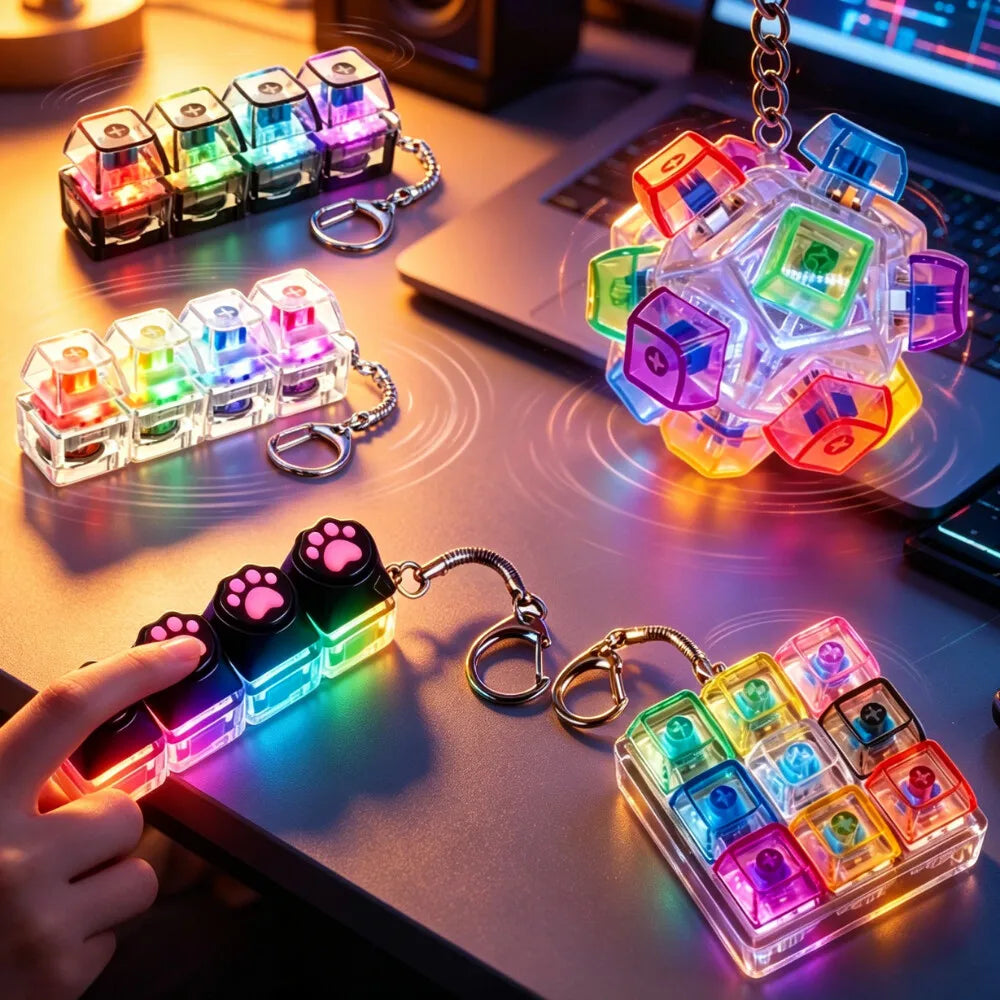 LED Light-Up Fidget Keychain | Clickable Stress Relief Desk Toy