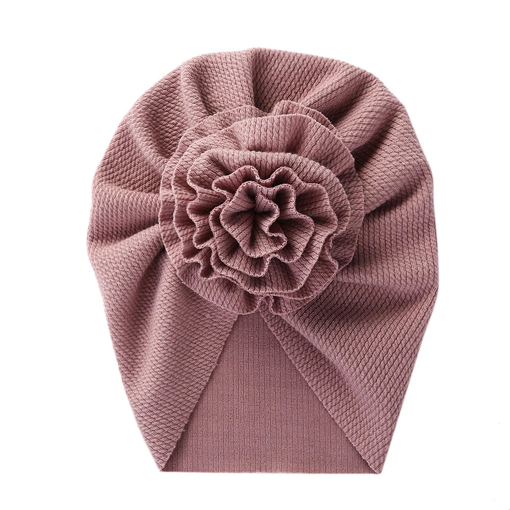 Big Blossom Flower Ribbed Turban Baby Hat | Soft Cotton Topknot Bonnet for Newborns and Toddlers