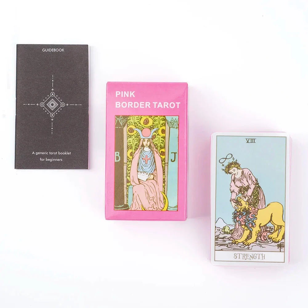 Pink Border Tarot Card Deck – 78pcs English Divination Guidebook