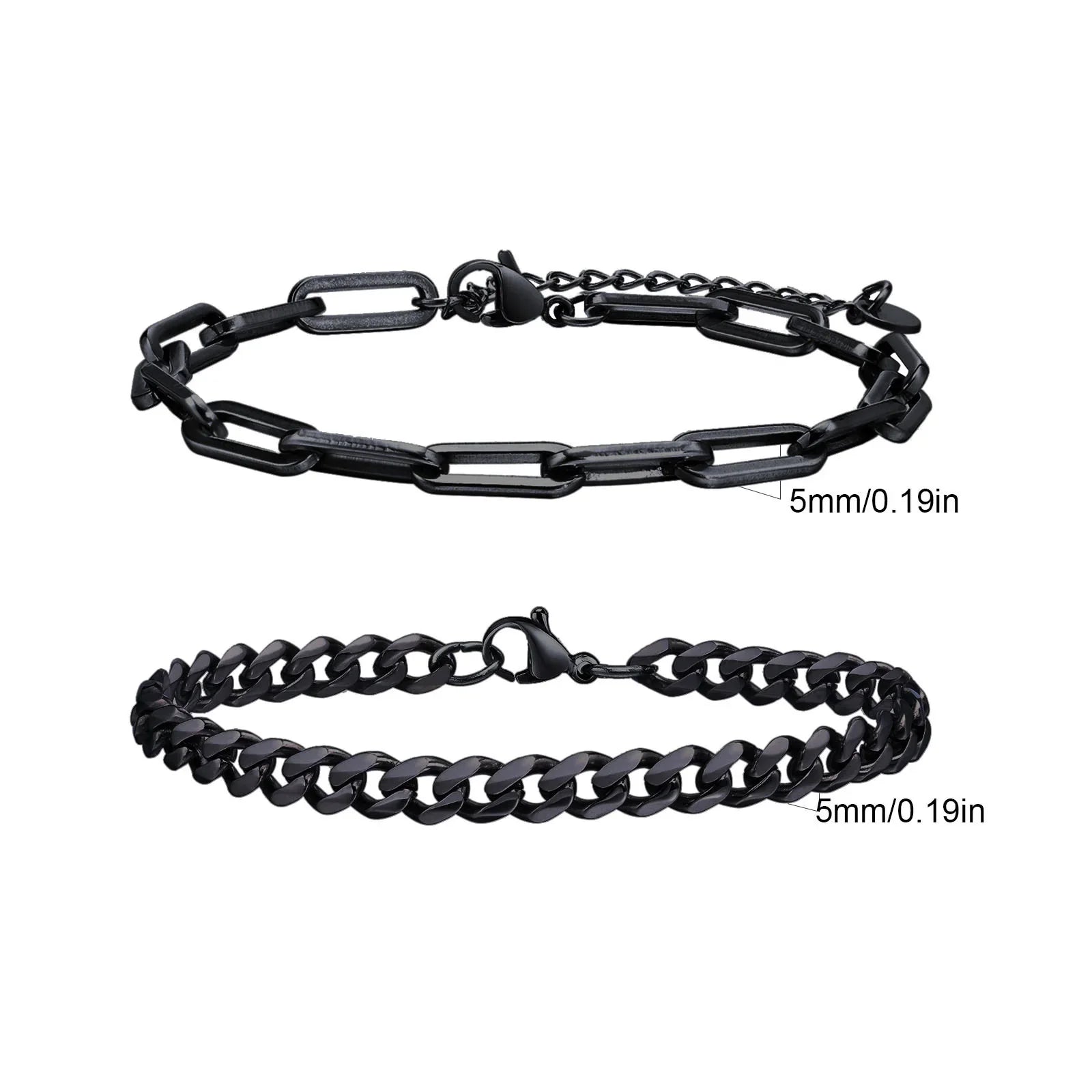 Men's Stainless Steel Chain Bracelets Set | 2pcs Silver Gold Black Twist Rope & Cuban Link
