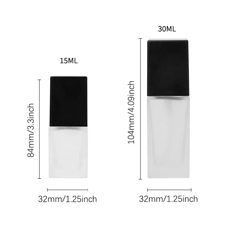 15/30ml Empty Pump Bottle Glass Liquid Foundation Container | Transparent Square Refillable Travel Bottle