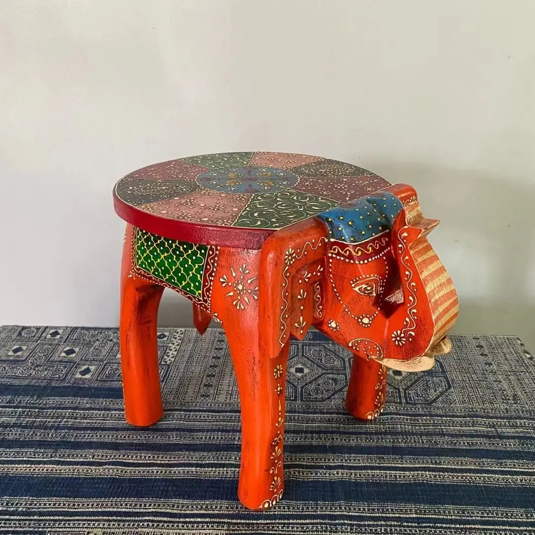 DecorBites™ Elephant Stool: Handmade Thai Style Solid Wood Low Stool Ethnic Gift Home Decor