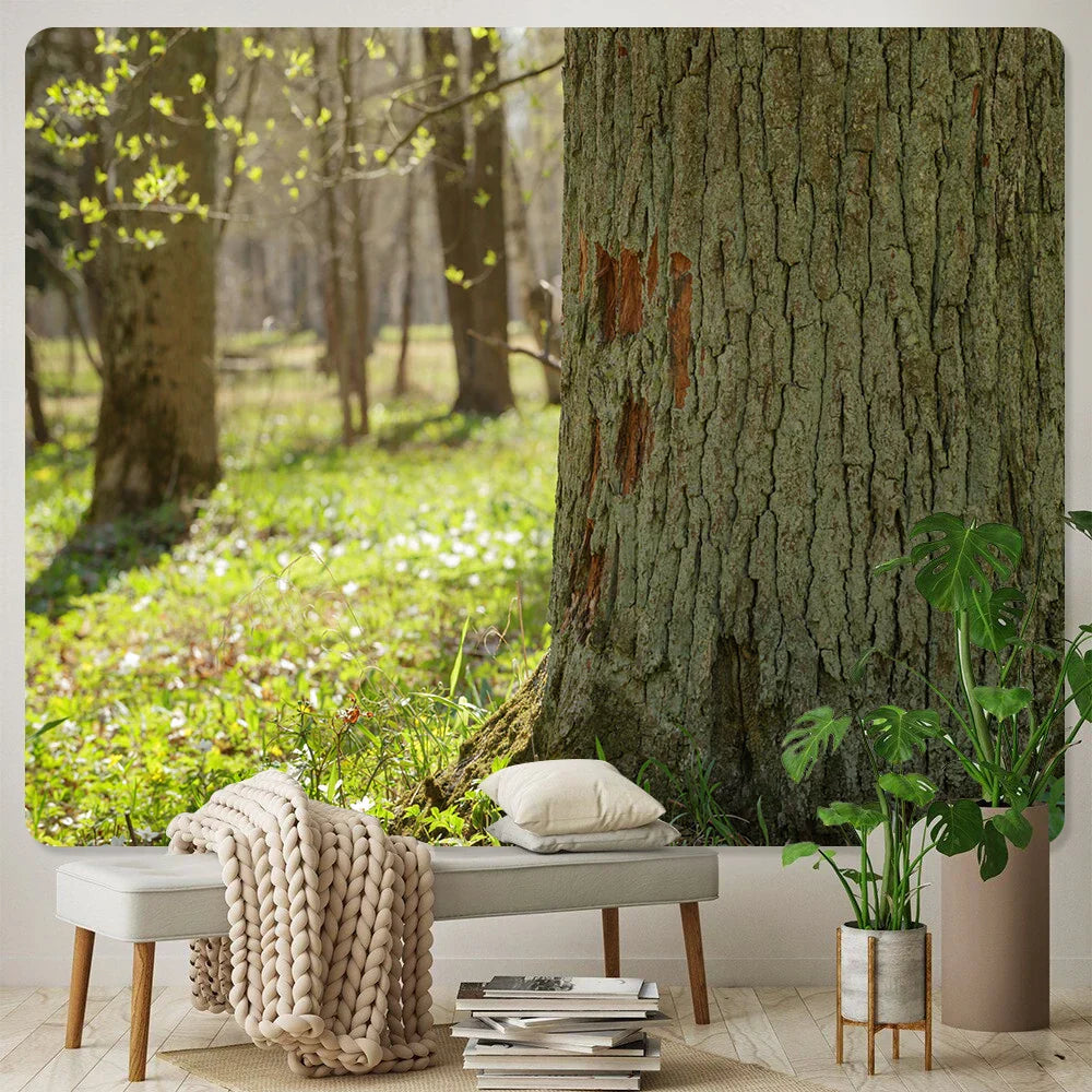 DecorBites™ Forest View Tapestry: Psychedelic Mandala Wall Decor & Beach Towel