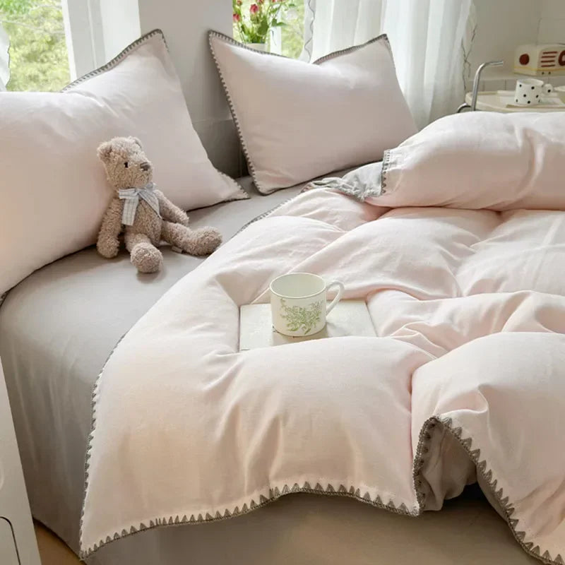 DecorBites™ Double-Layer Cotton Bedding Set - Soft, Skin-Friendly Solid Cover for Single Queen Bed