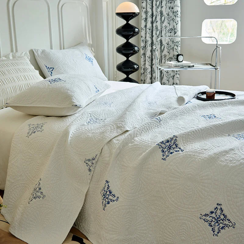 DecorBites™ Cotton Quilted Embroidered Bedspread Set