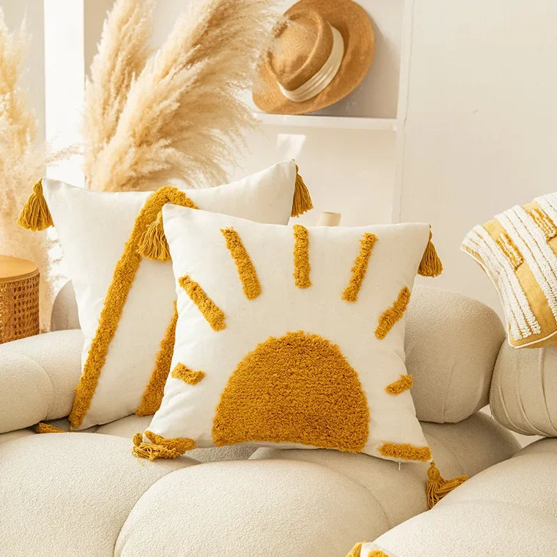 DecorBites™ Geometric Tufted Tassel Cushion Cover - Modern Boho Sofa Decor