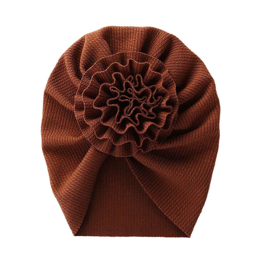 Big Blossom Flower Ribbed Turban Baby Hat | Soft Cotton Topknot Bonnet for Newborns and Toddlers