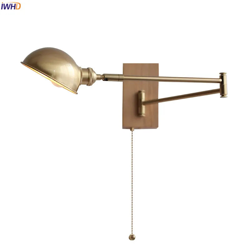 Modern brass canopy led wall light bedroom pull chain switch