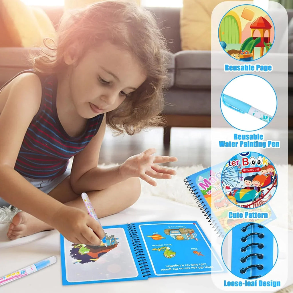 Reusable Water Drawing Book for Kids | Mess-Free Magic Coloring Pad