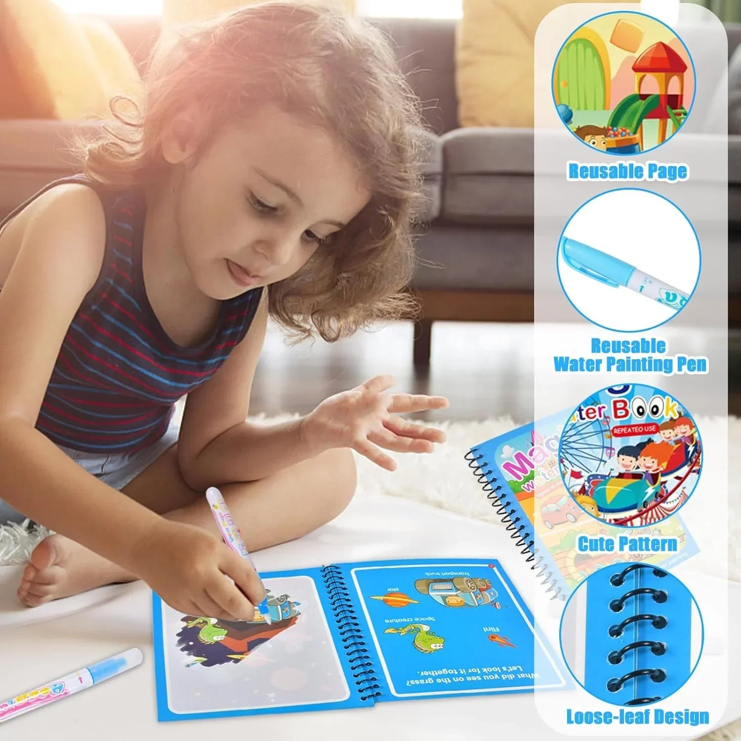 Reusable Water Drawing Book for Kids | Mess-Free Magic Coloring Pad