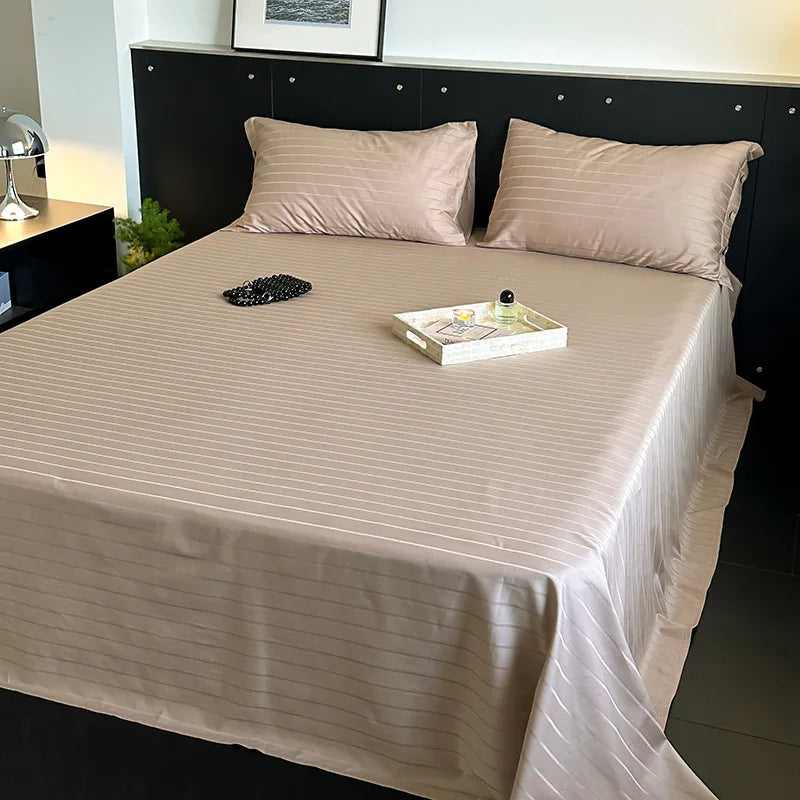 DecorBites™ Luxe Cotton Satin Stripe Bed Sheet Set with 2 Pillowcase