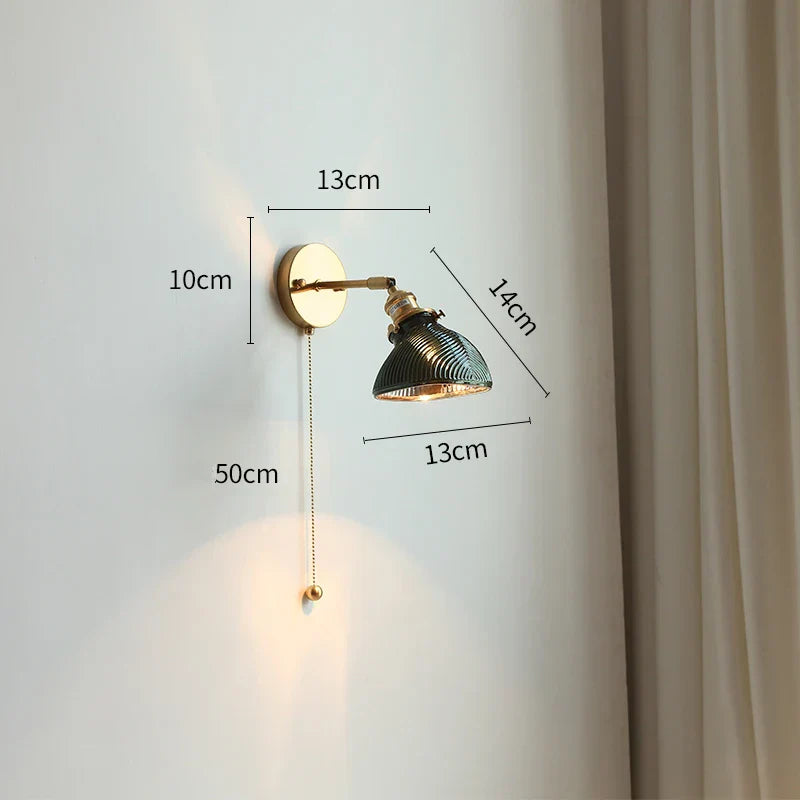 DecorBites™ Glass Shade LED Wall Light with Pull Chain Switch - Plug-In Bedroom Lamp