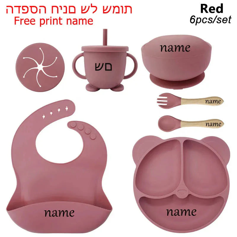 Baby Feeding Plate Set Suction Bowl Silicone Tableware 6PCS