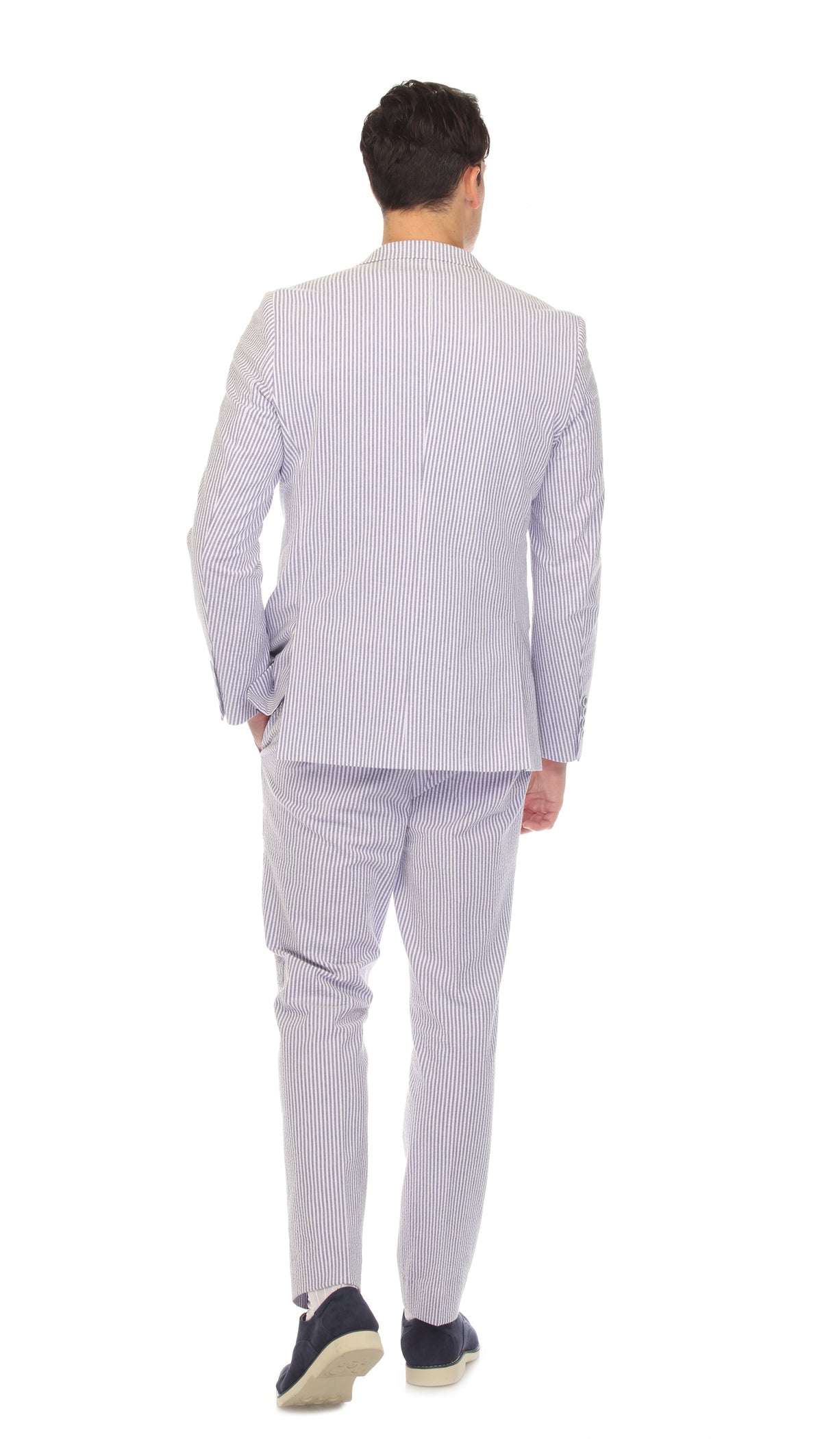 Men's Regular Fit Two Button Blue Seersucker Suit