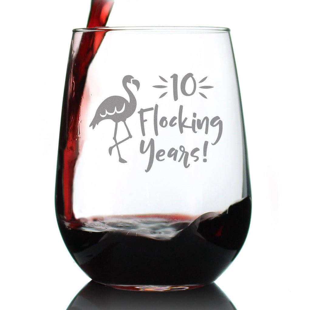 10 Flocking Years - 17 Ounce Stemless Wine Glass