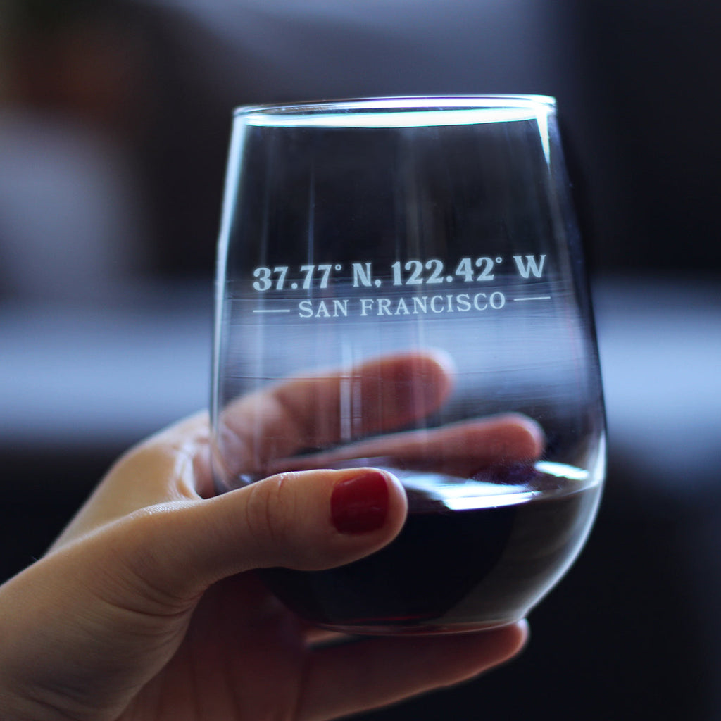 San Francisco Coordinates - 17 Ounce Stemless Wine Glass