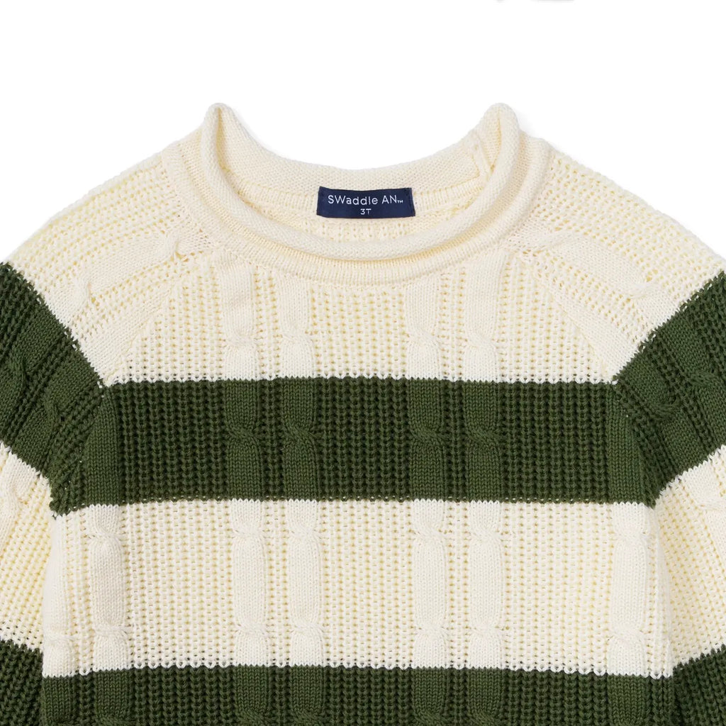 Forest Striped Cable Knit Roll neck Sweater