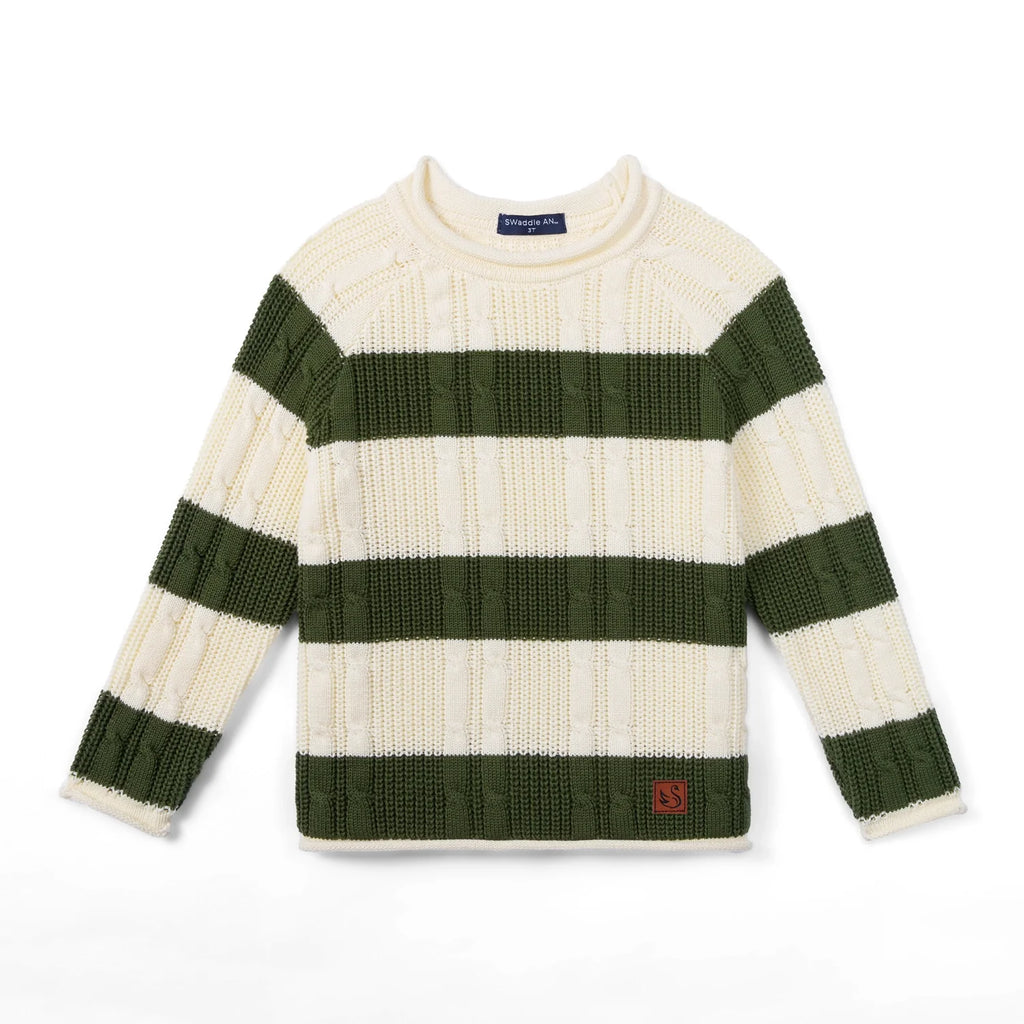Forest Striped Cable Knit Roll neck Sweater