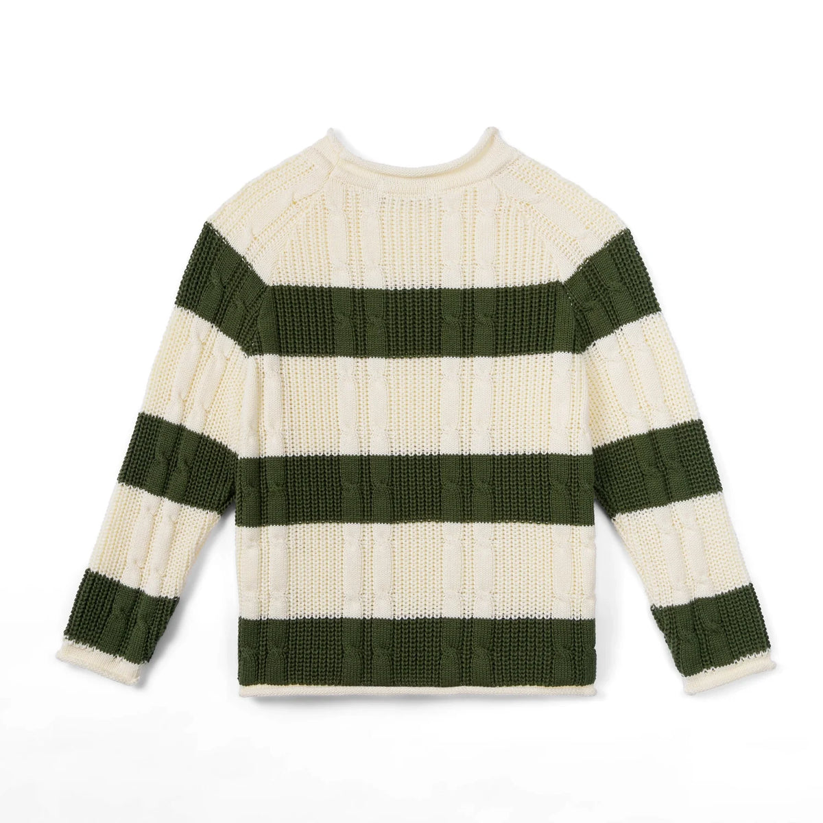 Forest Striped Cable Knit Roll neck Sweater