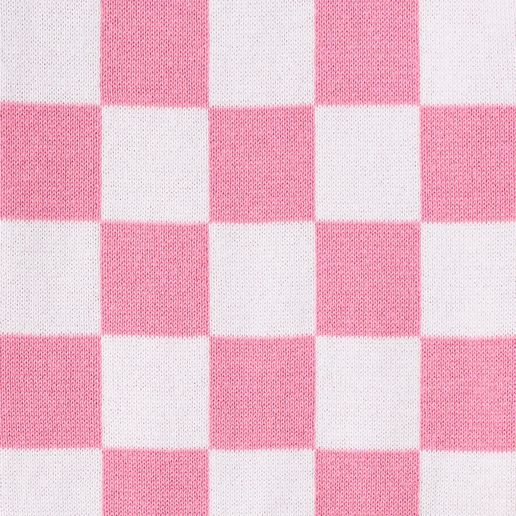 Pink Checker Knit Long Sleeve Crewneck Sweater