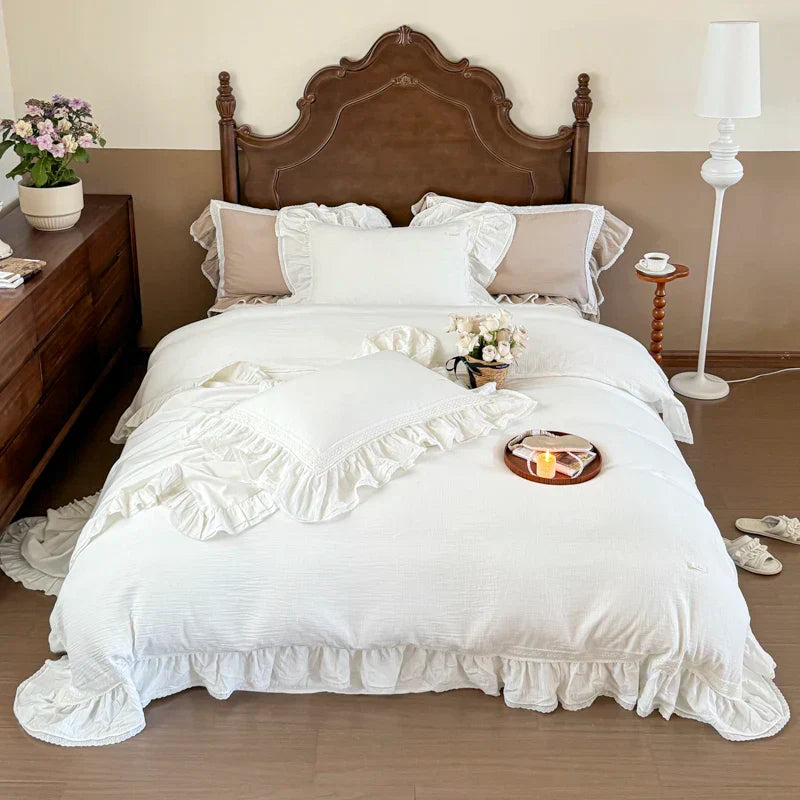 DecorBites™ Double Layer Crinkle Yarn French Vintage Princess Ruffles Bedding Set