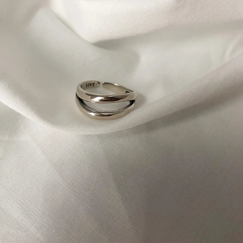 925 Sterling Silver Cross Hollow Ring | Unisex Geometric Chain Ring