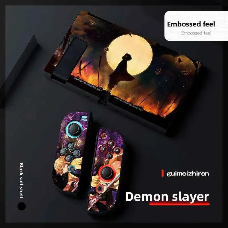 Demon Slayer Painted Relief Protective Case for Switch NS TPU Soft-shell Split Protective Case Creative Game Console Accessories