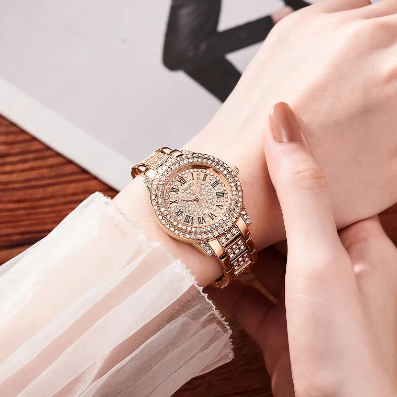 Women's Rose Gold-Tone Crystal Bracelet Watch