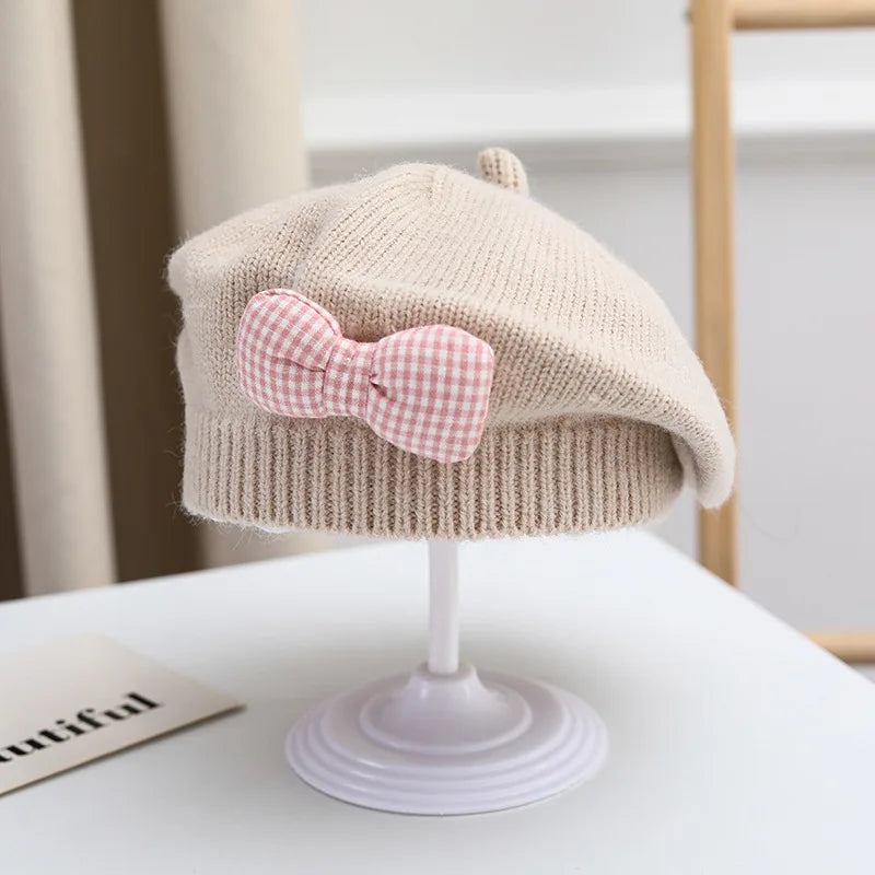Winter Baby Girl Knitted Beret Hat | Cute Princess Bow Beanie for Toddlers 1-4Y