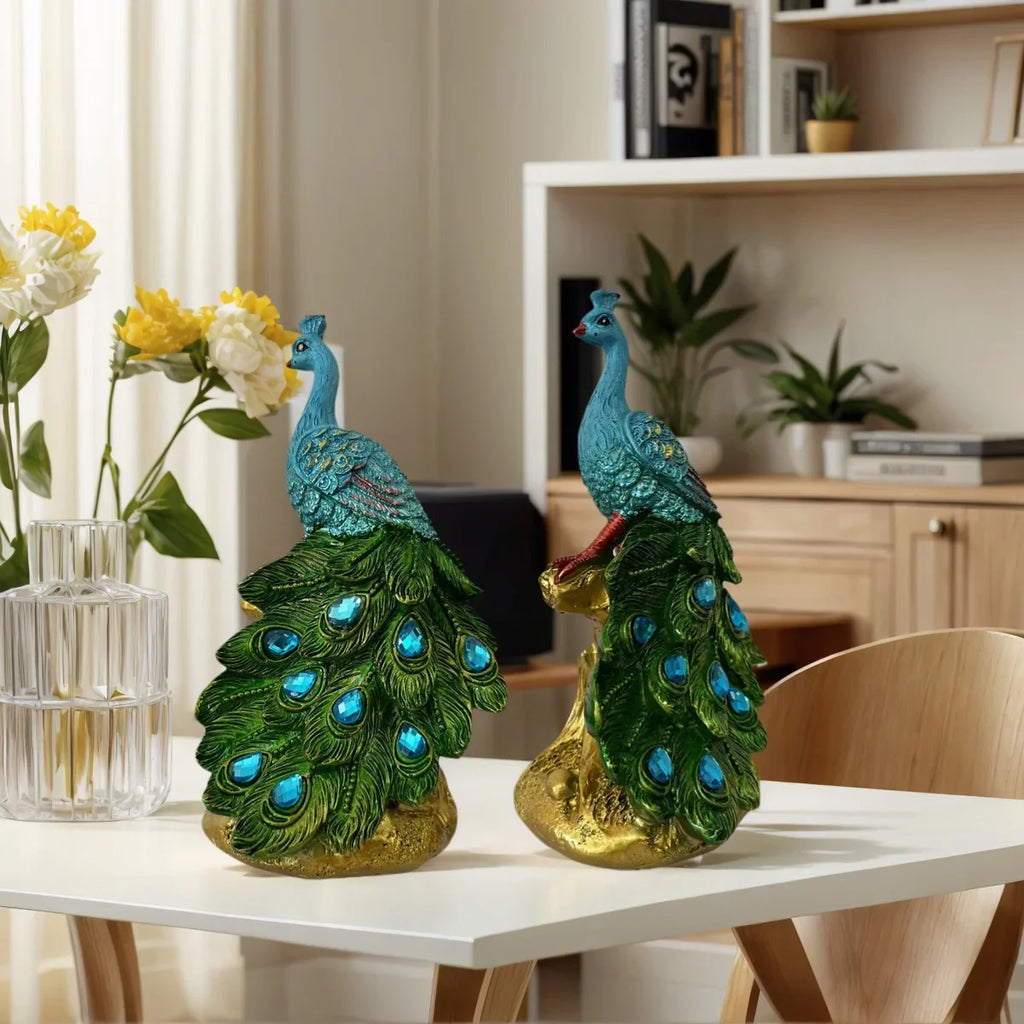 1 Piece of Artistic Peacock Resin Craft Sculpture Ornament, Feng Shui Home Decoration, Luxurious Decoration for Living Room, Foyer, and Wine Cabinet