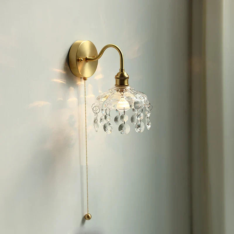 DecorBites™ Crystal Glass LED Wall Light with Pull Chain Switch, Nordic Modern Design