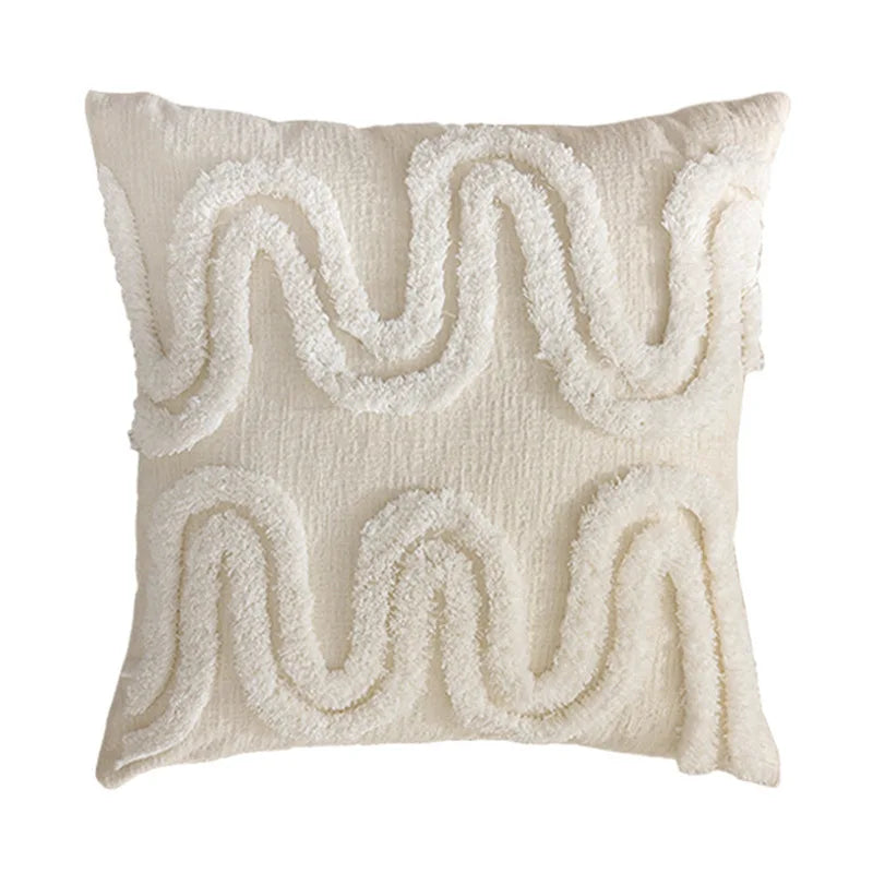 DecorBites™ Geometric Waves Tufted Pillow Covers with Embroidered Tassels