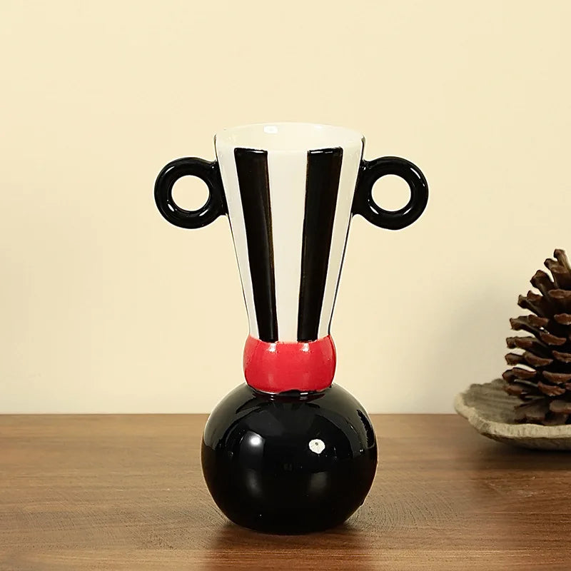 DecorBites™ Geometric Stripes Ceramic Vase Black & White Home Decor