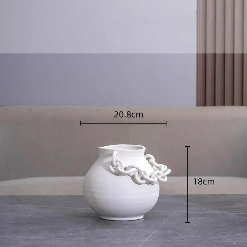 DecorBites™ Geometric Chain Porcelain Vase - Stylish Room Decor & Flower Vase