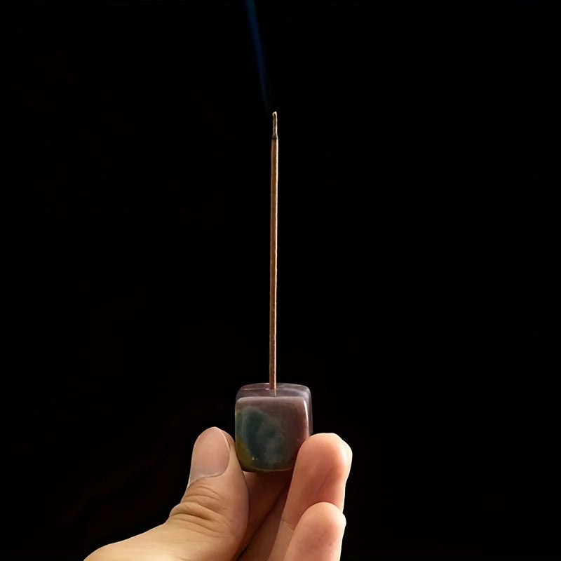 Natural Agate Stone Incense Holder | Square Wire Stick Incense Burner with Unique Pattern