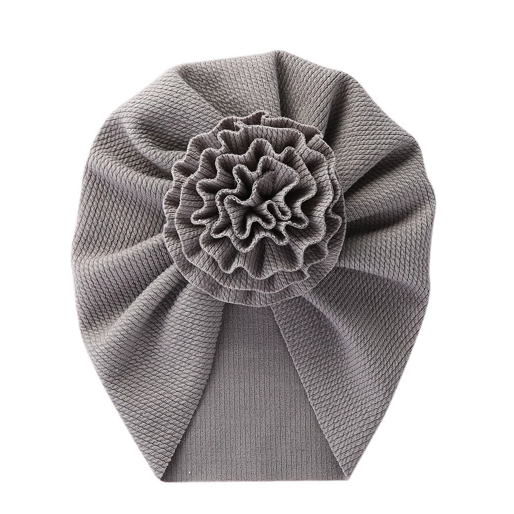 Big Blossom Flower Ribbed Turban Baby Hat | Soft Cotton Topknot Bonnet for Newborns and Toddlers