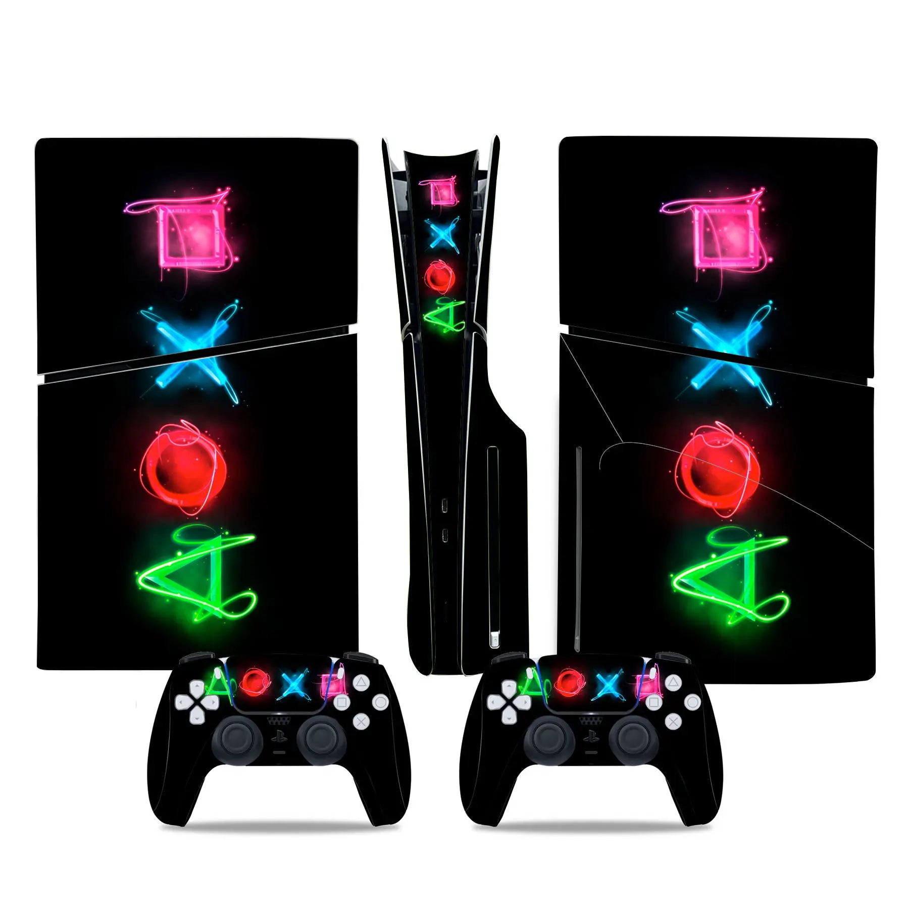 For PS5 Slim Disc Edition Console and 2 Controllers Geometry Design Skin PS5 Slim Disc Sticker Protective Decal Cover Full Set