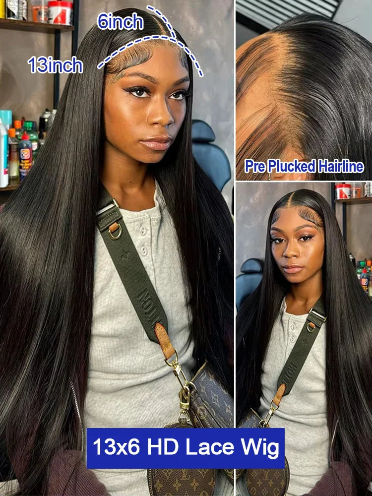 Brazilian 40 Inch Real 250 Density Glueless Hd Lace Frontal Human Hair Wigs Bone Straight 13x4 13x6 Hd Lace Front Wig For Women