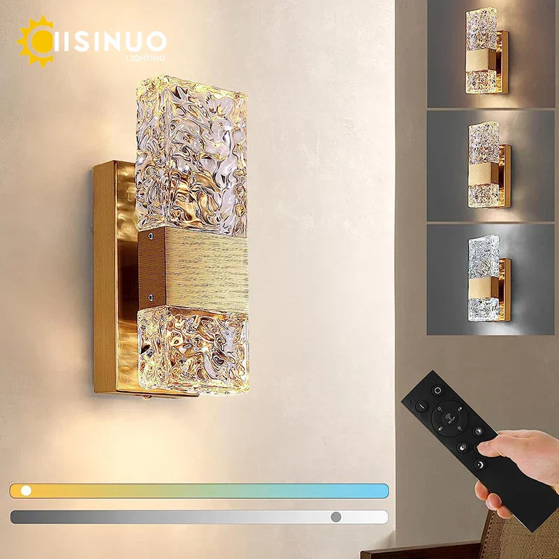 DecorBites™ Crystal LED Wall Light Remote Control Dimmable 3000K 6000K for Bedroom Hallway
