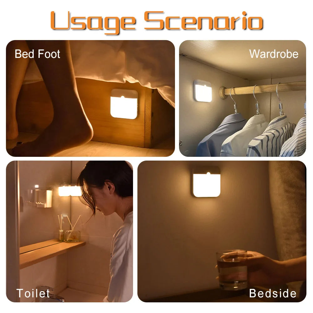 Wireless LED Night Light with Motion Sensor | Type C Rechargeable for Cabinet Wardrobe Staircase Kitchen
