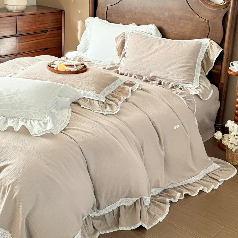 DecorBites™ Double Layer Crinkle Yarn French Vintage Princess Ruffles Bedding Set