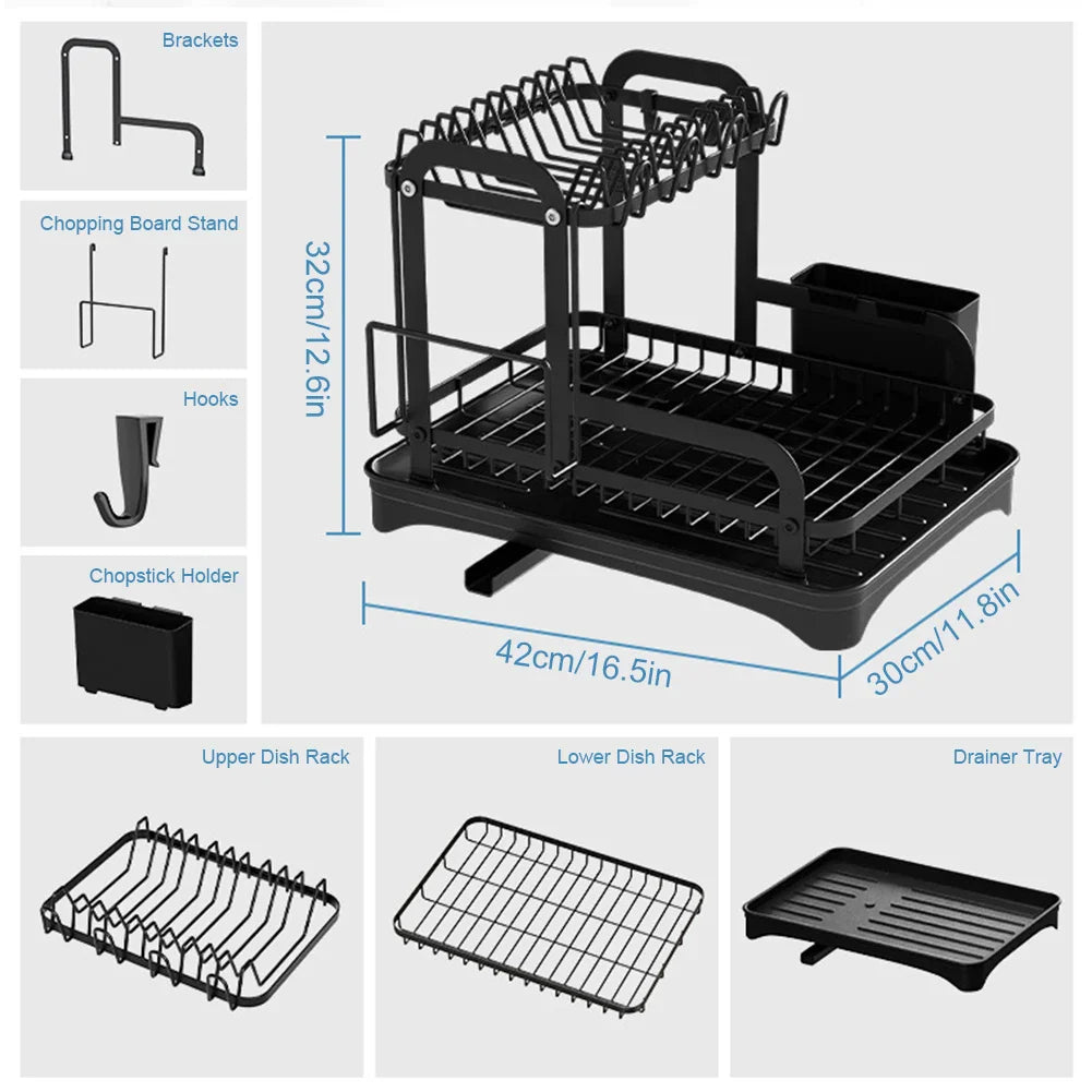 DecorBites™ 2 Tier Dish Drainer Storage Rack for Kitchen Countertop Organization